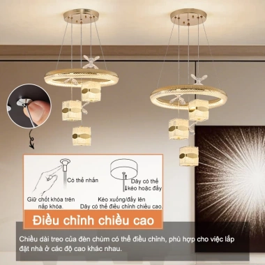 Đèn ốp trần Gogeous chùm 3 vòng - 3 chế độ màu, điều khiển từ xa, phù hợp phòng khách