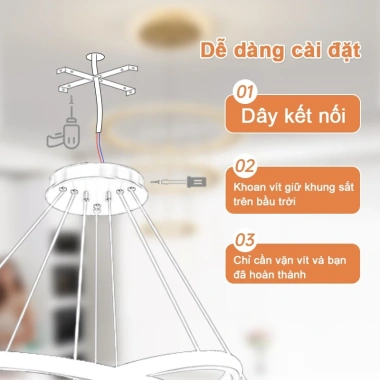 Đèn ốp trần Gogeous chùm 3 vòng - 3 chế độ màu, điều khiển từ xa, phù hợp phòng khách