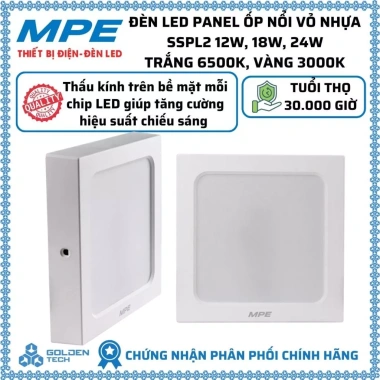 Đèn ốp trần vuông viền trắng SSPL2 12-24W 3.000-6.500K MPE - Giá ưu đãi 133.000VND