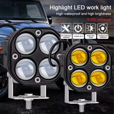 Đèn pha LED hình vuông 12V-80V 4 bóng 3 inch Ánh sáng trắng/vàng, ô tô & xe máy