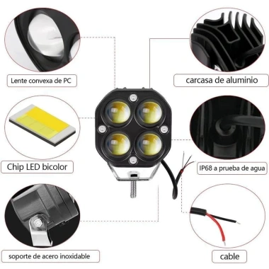Đèn pha LED hình vuông 12V-80V 4 bóng 3 inch Ánh sáng trắng/vàng, ô tô & xe máy