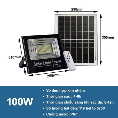 Đèn pha năng lượng mặt trời 100W Siêu sáng, Tiết kiệm, Giá chỉ 499.000₫ khuyến mãi