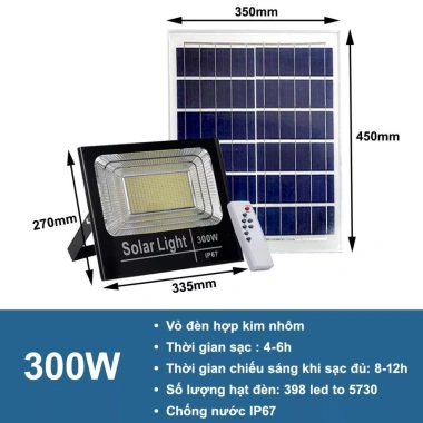 Đèn pha năng lượng mặt trời 300W - Độ sáng mạnh, tiết kiệm, giá ưu đãi 829.000₫