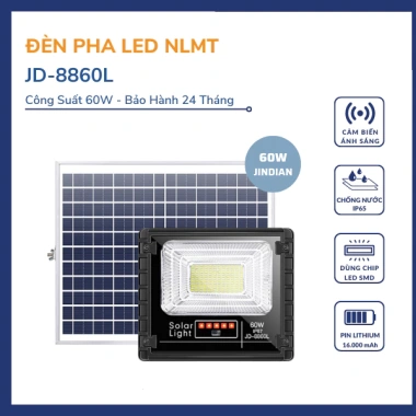Đèn pha năng lượng mặt trời 60W JD-8.860L - Công suất mạnh, tiết kiệm, giảm giá 20%