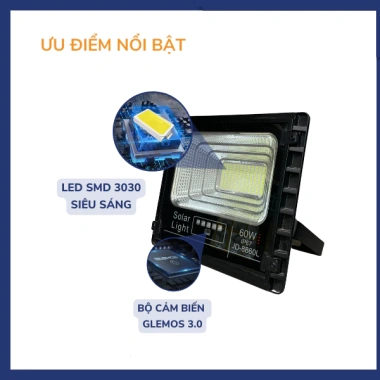 Đèn pha năng lượng mặt trời 60W JD-8.860L - Công suất mạnh, tiết kiệm, giảm giá 20% 3
