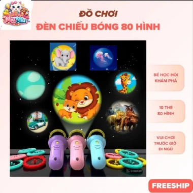 Đèn pin chiếu 80 hình cho bé - Đồ chơi sáng sáng, giá ưu đãi 25.582₫