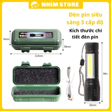 Đèn pin mini tích điện đa năng chiếu xa gần, LED bên ngang, giá chỉ 69.000₫ 2