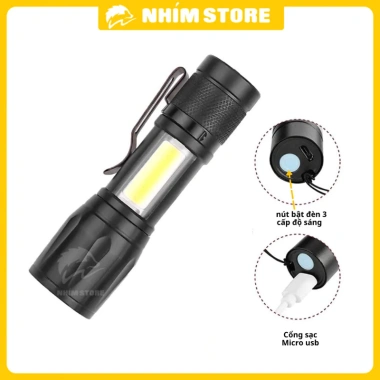 Đèn pin mini tích điện đa năng chiếu xa gần, LED bên ngang, giá chỉ 69.000₫ 3
