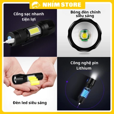 Đèn pin mini tích điện đa năng chiếu xa gần, LED bên ngang, giá chỉ 69.000₫ 4