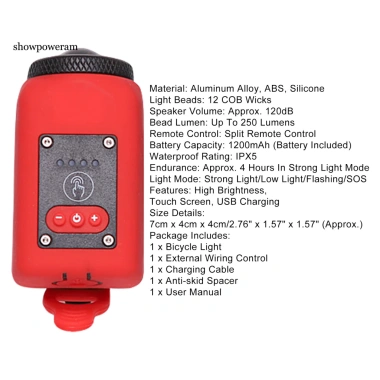 Đèn pin SPM xe đạp leo núi - sạc USB, màn hình cảm ứng, chống nước, sáng mạnh