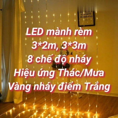 Đèn rèm màn LED hạt gạo đom đóm hiệu ứng thác nước 3x2m/3x3m chống nước – Giá chỉ 129.000₫