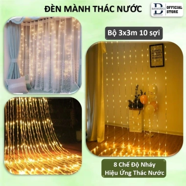 Đèn rèm màn LED hạt gạo đom đóm hiệu ứng thác nước 3x2m/3x3m chống nước – Giá chỉ 129.000₫