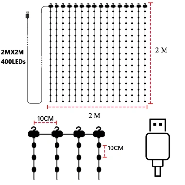 Đèn Rèm Thông Minh 400LED Bluetooth RGB Thay Đổi Âm Nhạc, Hiển Thị, Trang Trí Cửa Sổ Phòng Ngủ 2