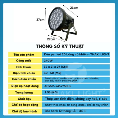 Đèn sân khấu Par LED 20 bóng RGBW, điều khiển từ xa, ánh sáng đa màu cho tiệc cưới, karaoke, sự kiện – 890.000₫ 4