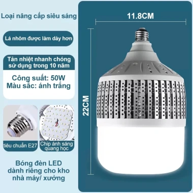 Đèn Siêu Sáng 200W Tản Nhiệt Nhôm Cao Cấp - Bảo Hành Dài, Tiết Kiệm Năng Lượng cho Nhà Kho, Xưởng Sản Xuất - Giá 51.000₫ 10