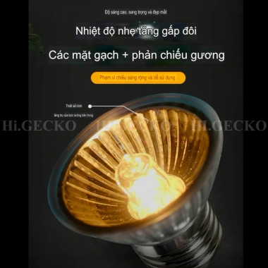 Đèn sưởi UVA UVB HI.GECKO 25-75W cho bò sát, chim, rùa, thú cưng, giá chỉ 25.000₫