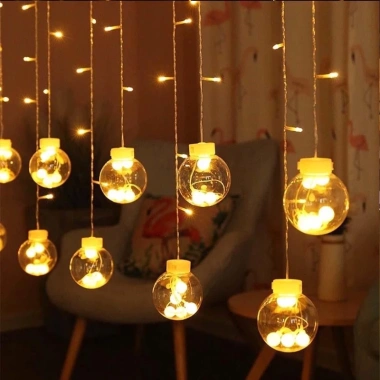 Đèn thả mành 12 bóng tròn 3m, đèn nháy hình cầu, trang trí nội thất, giá 42.000 VND