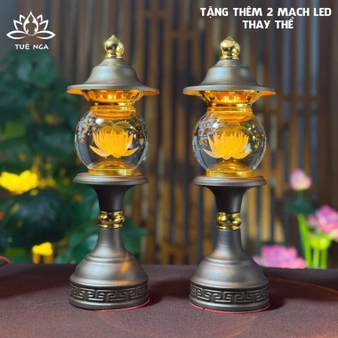 Đèn Thờ Hoa Sen Pha Lê Hình Cầu, Thân Hợp Kim Nâu, LED - Tuệ Nga, 1.050.000 VND