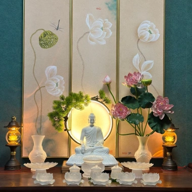 Đèn Thờ Hoa Sen Pha Lê Hình Cầu, Thân Hợp Kim Nâu, LED - Tuệ Nga, 1.050.000 VND