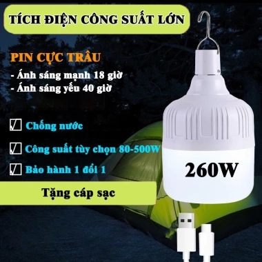 Đèn treo tích điện 80W-500W pin trâu đa năng, kháng nước, tặng cáp sạc, giá chỉ 34.434₫