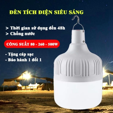 Đèn treo tích điện 80W-500W pin trâu đa năng, kháng nước, tặng cáp sạc, giá chỉ 34.434₫