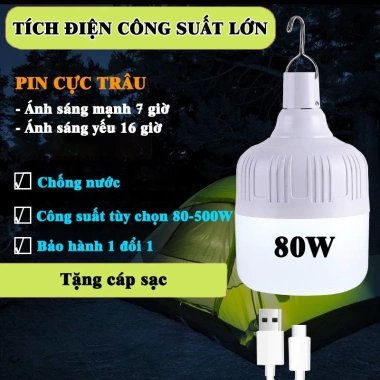 Đèn treo tích điện 80W-500W pin trâu đa năng, kháng nước, tặng cáp sạc, giá chỉ 34.434₫