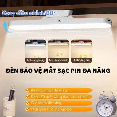 Đèn tường LED đa năng bảo vệ mắt 3 nhiệt độ màu, tùy chỉnh độ sáng, sạc lại, xoay 88 độ - 66.000 VND