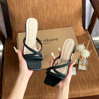 Dép Cao Gót Mũi Vuông 5cm Phối Dây Quai Mảnh Thanh Lịch, Đà Da PU Cao Cấp 4
