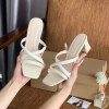 Dép Cao Gót Mũi Vuông 5cm Phối Dây Quai Mảnh Thanh Lịch, Đà Da PU Cao Cấp 7