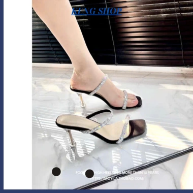 Dép cao gót nữ quai đính đá lấp lánh TT49 phù hợp tiệc, công sở, dạo phố