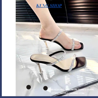 Dép cao gót nữ quai đính đá lấp lánh TT49 phù hợp tiệc, công sở, dạo phố