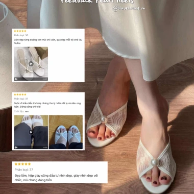 Dép cao gót nữ Ren trắng đính ngọc – Pearl Heels, hoàn hảo tiệc cưới, giá 364k
