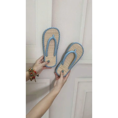 Dép cói nữ kẹp xỏ ngón, caro viền xinh xắn - đi trong nhà, văn phòng, biển, 55.000₫