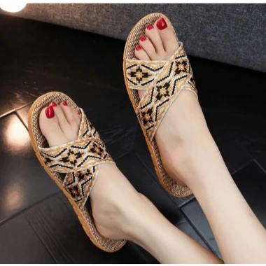 Dép cói vải siêu nhẹ trong nhà Luxury Thổ Cẩm cá tính 8 màu, đế chống trơn - 36.000₫