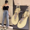 Dép đế bằng nữ Bohemian plus size 36-42, kim cương giả, xỏ ngón xương cá du lịch