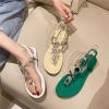 Dép đế bằng nữ Bohemian plus size 36-42, kim cương giả, xỏ ngón xương cá du lịch 2