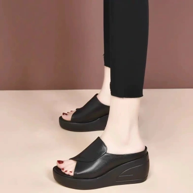 Dép đế xuồng nữ da thật 7cm chống thấm nước - Tôn dáng sang chảnh, siêu êm chân