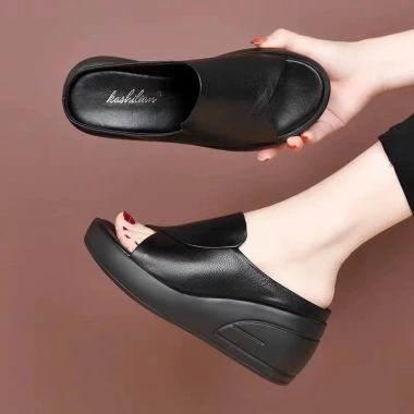 Dép đế xuồng nữ da thật 7cm chống thấm nước - Tôn dáng sang chảnh, siêu êm chân