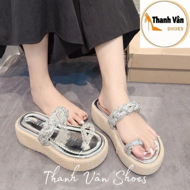 Dép kẹp cói thắt đá cao 4 phân D403 – Bền, thời trang, giảm 20% còn 225.000 VND