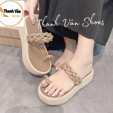 Dép kẹp cói thắt đá cao 4 phân D403 – Bền, thời trang, giảm 20% còn 225.000 VND