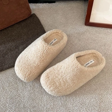 Dép lông đế dày chống trượt nữ, cotton mũi nhọn Birkenstock, tăng chiều cao