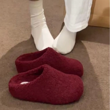 Dép lông đế dày chống trượt nữ, cotton mũi nhọn Birkenstock, tăng chiều cao