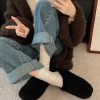Dép lông đế dày chống trượt nữ, cotton mũi nhọn Birkenstock, tăng chiều cao 3