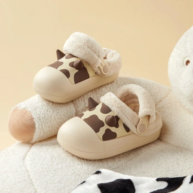 Dép Mario sục lông bò sữa trẻ em, cotton tháo rời, chống thấm nước, mùa đông bé gái & bé trai 2