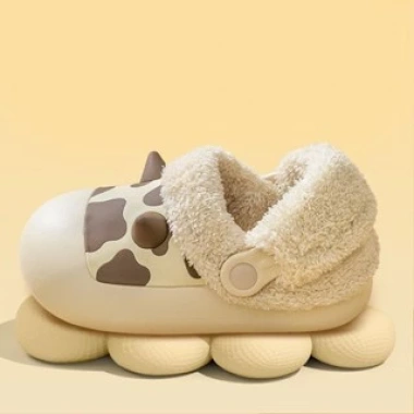 Dép Mario sục lông bò sữa trẻ em, cotton tháo rời, chống thấm nước, mùa đông bé gái & bé trai 4