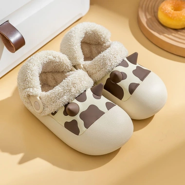 Dép Mario sục lông bò sữa trẻ em, cotton tháo rời, chống thấm nước, mùa đông bé gái & bé trai 11