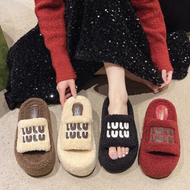 Dép Nữ Tăng Chiều Cao 7cm Phong Cách Mới - Cotton Ấm Đế Dày Chống Trơn Trượt Lông