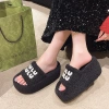 Dép Nữ Tăng Chiều Cao 7cm Phong Cách Mới - Cotton Ấm Đế Dày Chống Trơn Trượt Lông 6