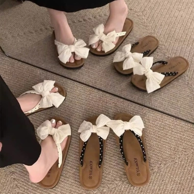Dẹ́p Nữ Xỏ Ngón Đế Phẳng Hình Nơ Đi Hàng Ngày, Biển Size 36-41 Giày Zep Store