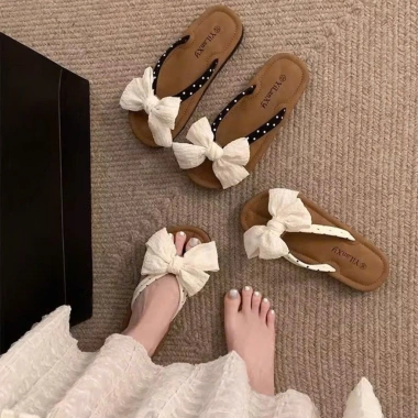 Dẹ́p Nữ Xỏ Ngón Đế Phẳng Hình Nơ Đi Hàng Ngày, Biển Size 36-41 Giày Zep Store